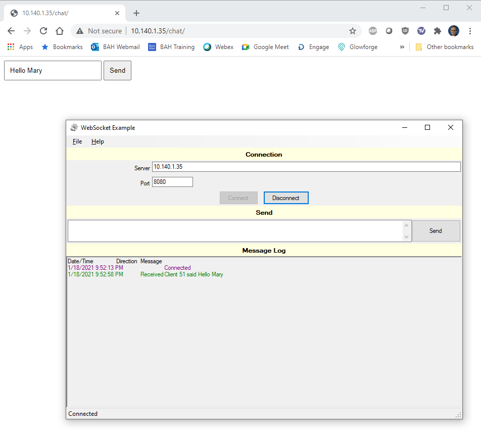 WinSocket Example Windows Application - Received Chat Message