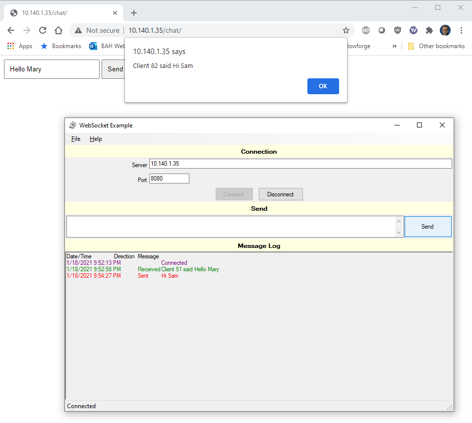WinSocket Example Windows Application - Sent Chat Message