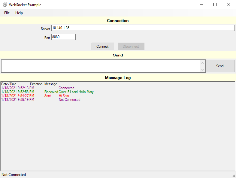 WinSocket Example Windows Application - Disconnected
